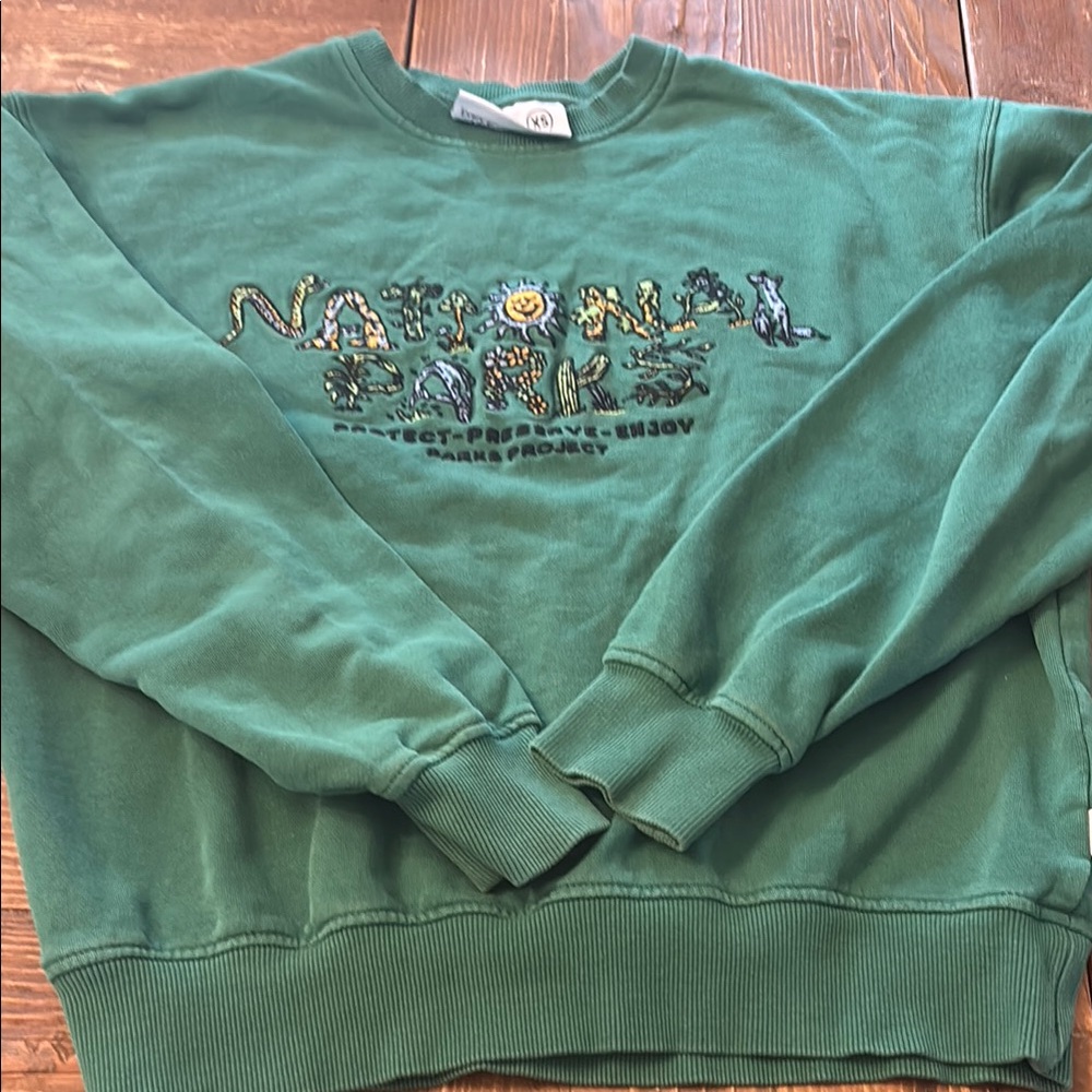 Parks Project Green Crewneck Sweater with Graphic Design